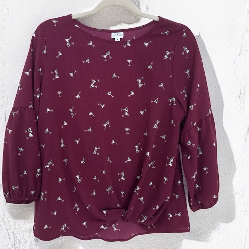 Dressbarn Maroon Blouse with Martini/Cosmo GlassesSize M
